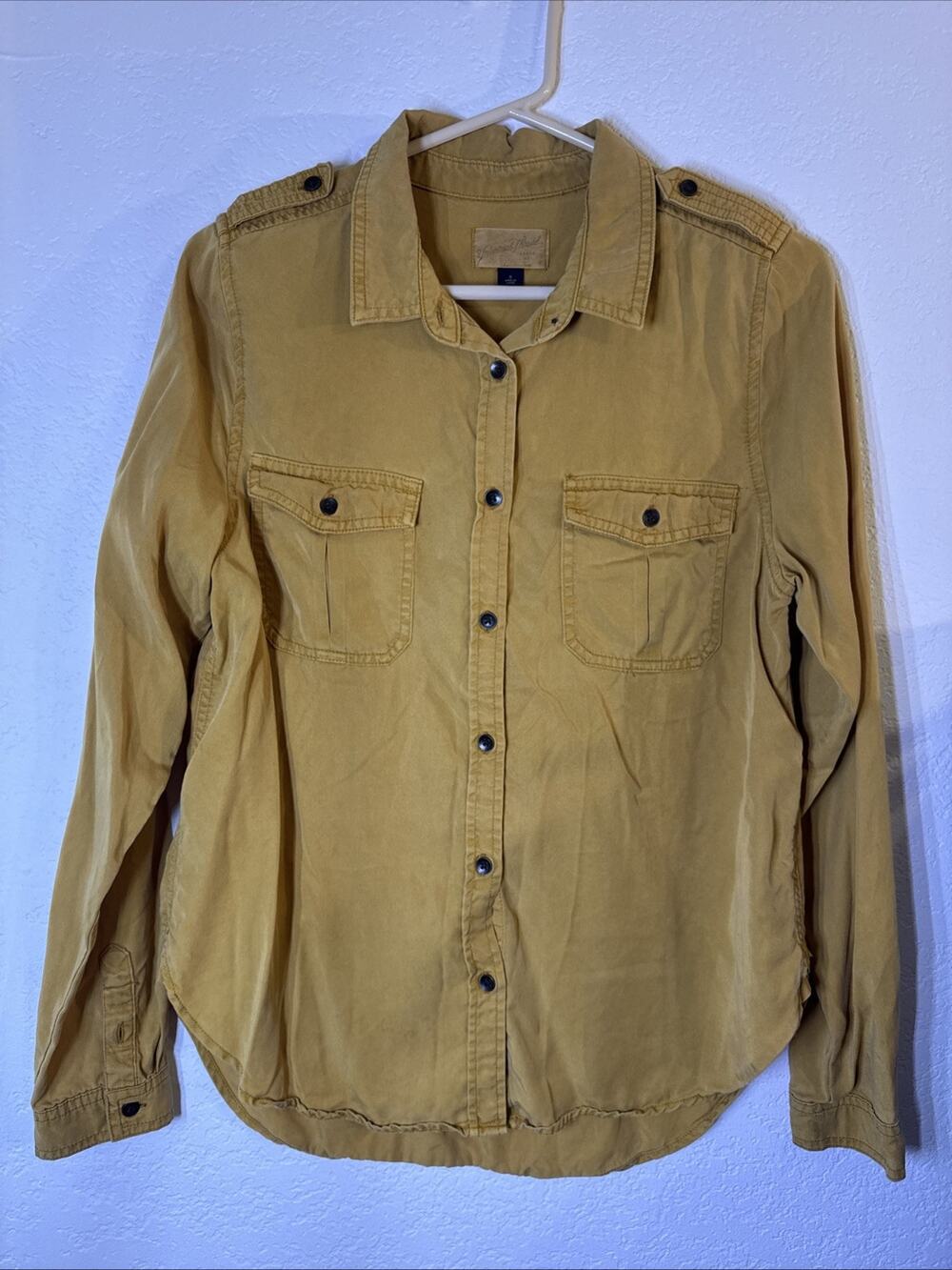 Western Womens Shirt Sz Small Mustard Yellow Utility Button Down Cowgirl